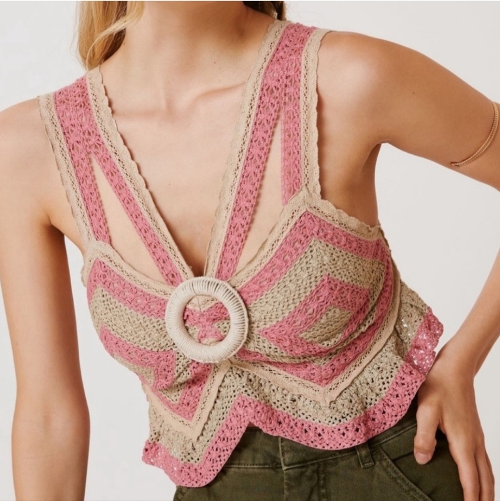 Women's Anthropologie Let Me Be Crochet Open Back Top Medium Festival Party